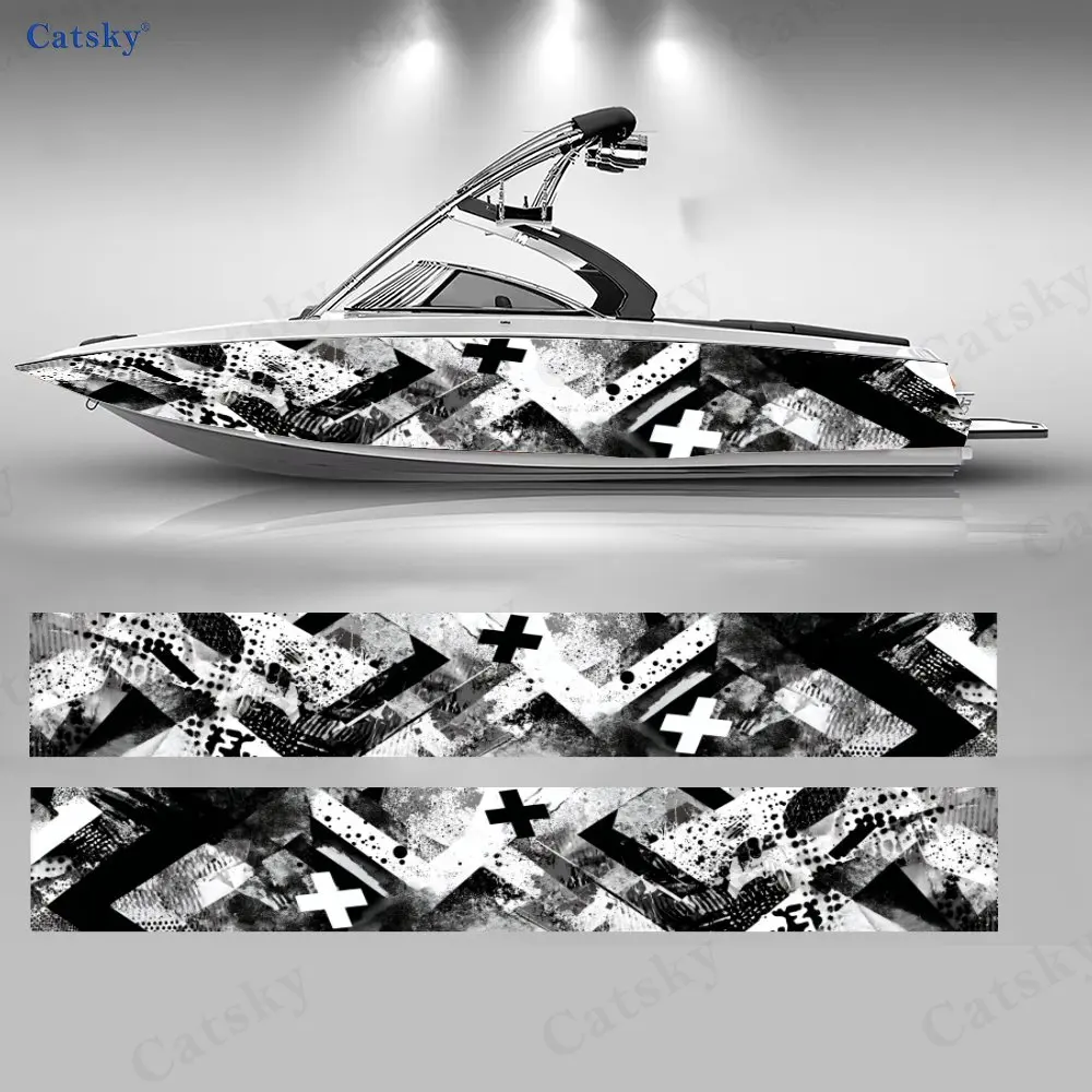 

2Pcs Ink Arrow Graffiti Boat Stickers, PVC Waterproof Durable Vinyl Wrap Decals for Fishing Boats, Durable and Stylish Design