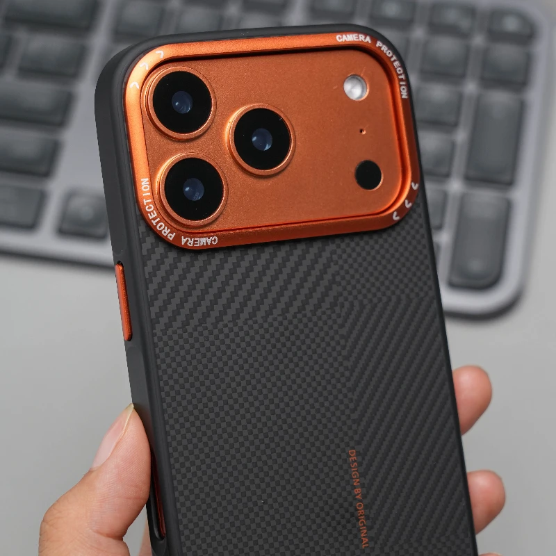 Funda magnética de lujo con textura de fibra de carbono para iPhone 17 16 Pro Max, protección de lente de cámara con carga magnética, Funda de marco suave