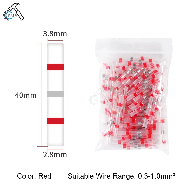 100/200PCS Schrumpf Anschlüsse Hülse Rohr Terminals Elektrische Butt Splice Draht Stecker Splice Solder Isolierte Kabel