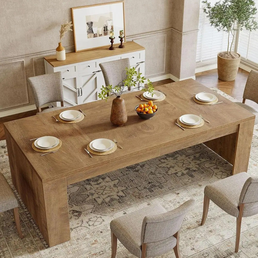 طاولة طعام خشبية قوية 70.9 بنية اللون لـ 6-8، مناسبة للمطبخ وتناول الطعام وغرف المعيشة #5