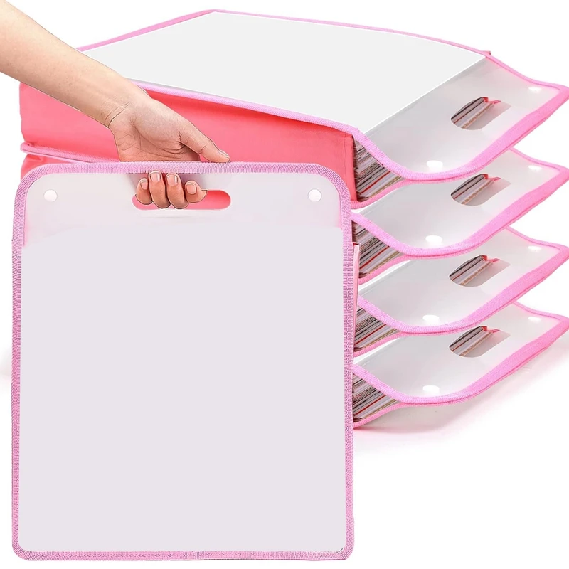 5 Pack Scrapbook Paper Organizer, Pink Expanding Paper , Portable Scrapbook Paper Storage with Button Closure