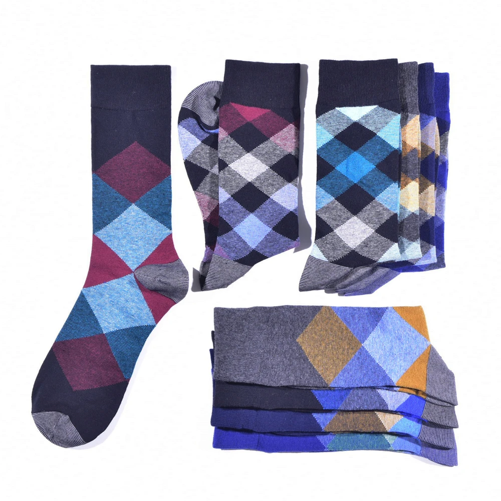 5 Pairs of Whimsical Men\'s Cotton Crew Dress Socks - Vibrant Colorful Patterns, Funny Fashion Designs, Soft Breathable Fabric