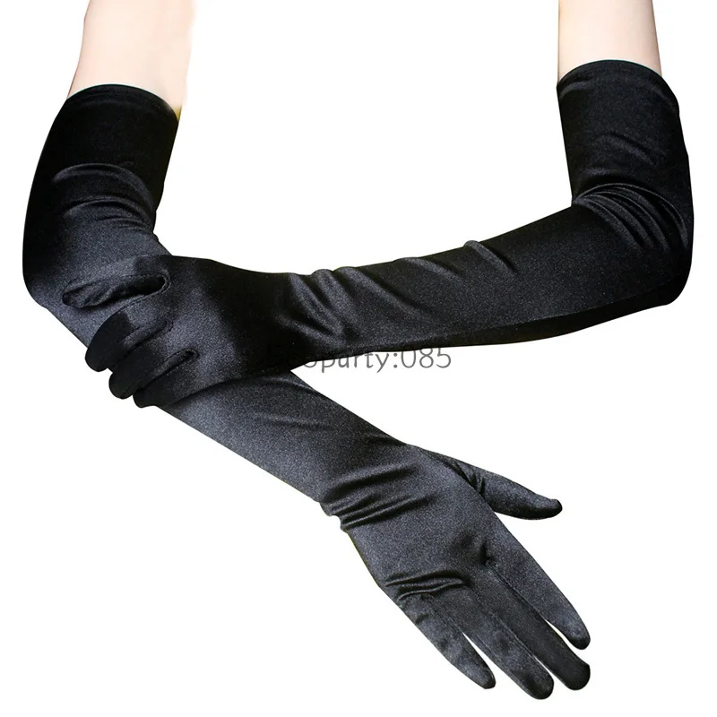 Guantes formales de fiesta de noche para mujer, guantes largos de satén elásticos con dedos a juego, clásicos, adultos, negro, blanco, piel roja, Ópera/codo/muñeca