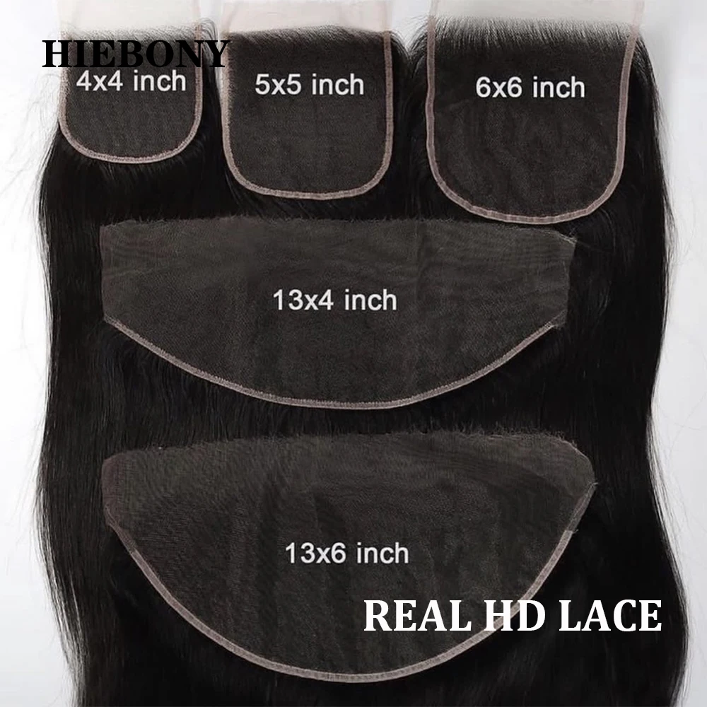 HiEbony Straight 13x4 HD Lace Frontal Only Melt Skin 5x5 6x6 7x7 HD Lace Closure Pre Plucked Thick Hair 13x6 HD Lace Frontal