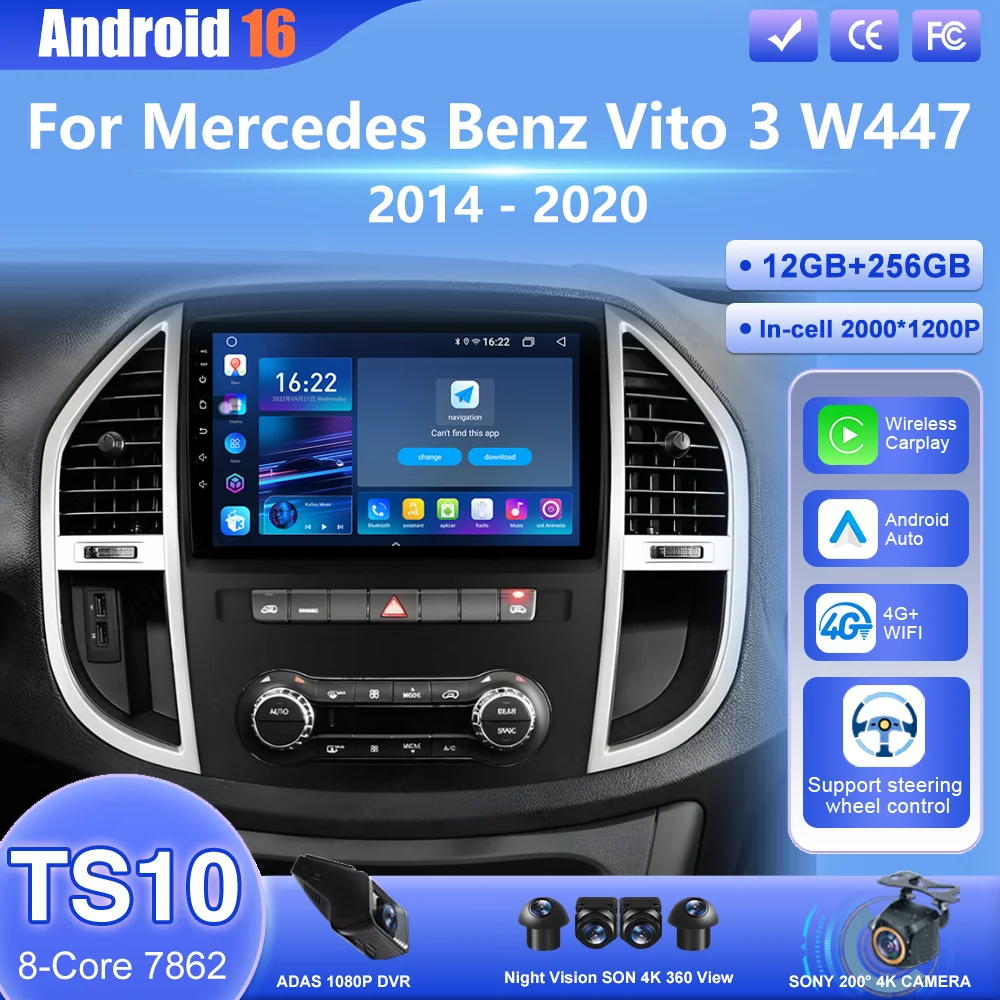 

Автомагнитола Android 16 для Mercedes Benz Vito 3 W447 2014-2020 с поддержкой CarPlay, GPS, мультимедиа, видео и QLED-экраном