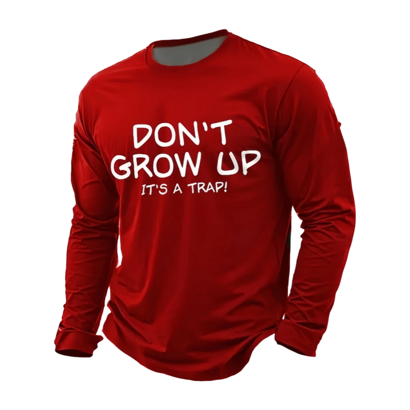 Fashion Don't Grow Up Letter 3D Print Men's Long Sleeve T-shirts Solid Color Tops Spring And Autumn Casual O-neck Tee Streetwear