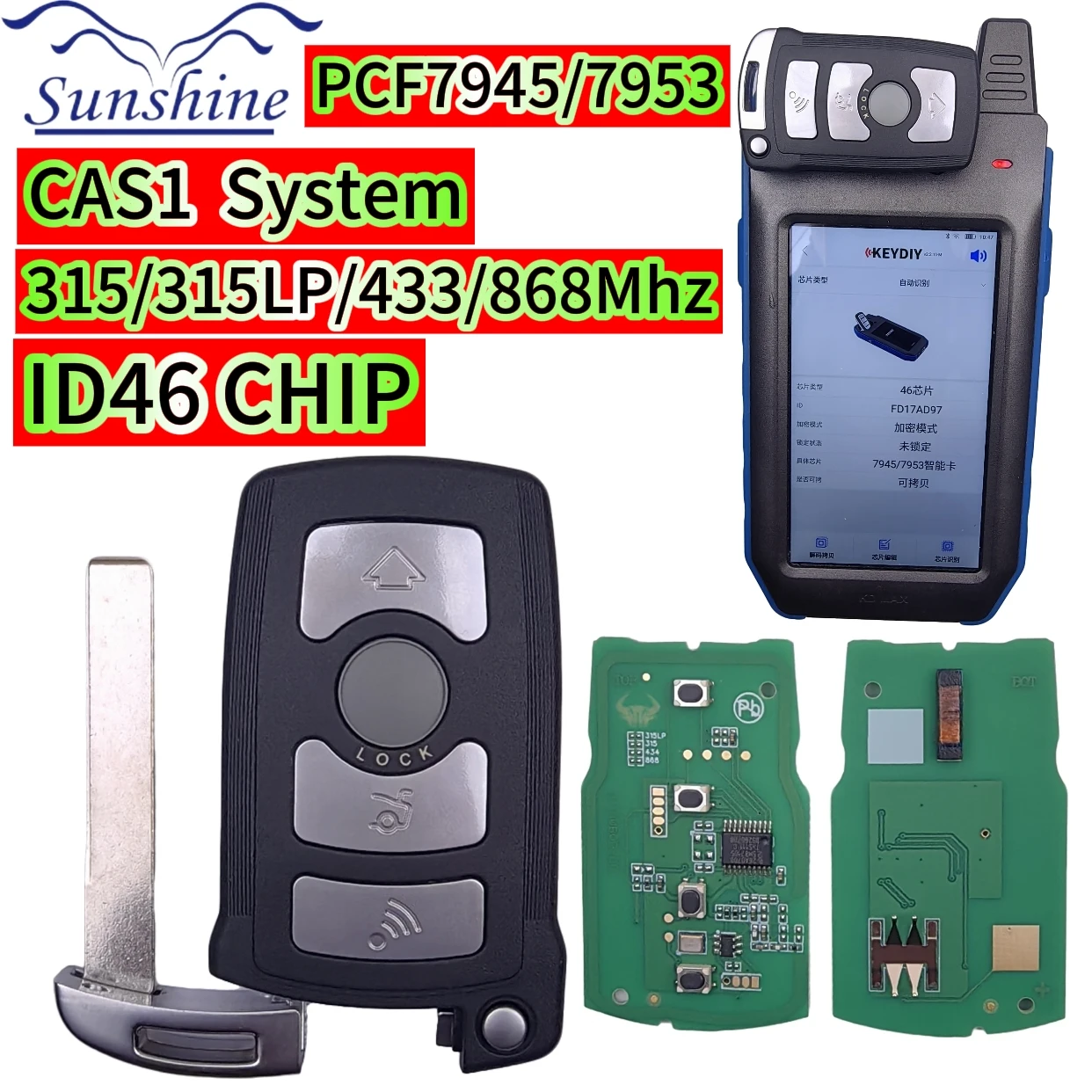 

CAS1 System Half Smart Car Remote Key LX8766S ID46 Chip 315/315LP/433/868MHz For BMW 7 Series 730 740 E65 E66 2002-2008