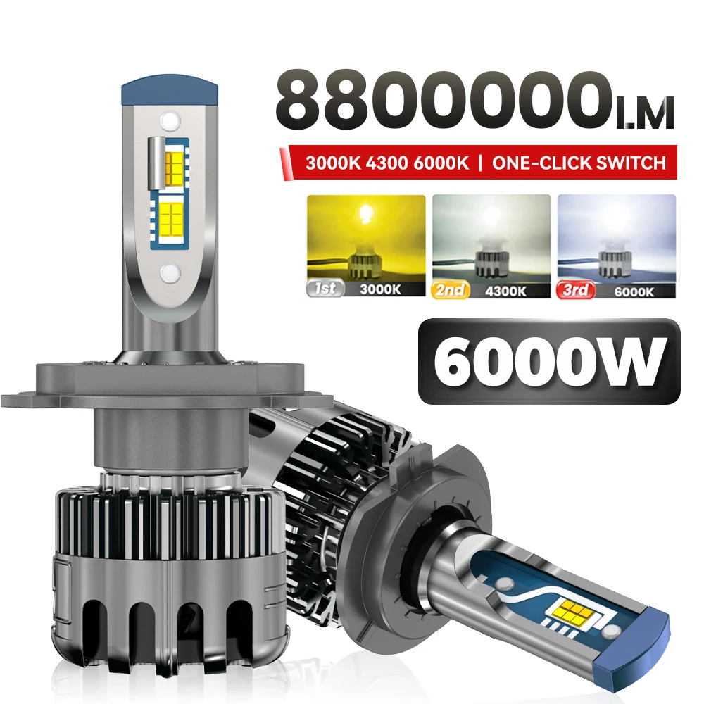 

8800000LM 3 Colors H4 H7 LED Headlight CANBUS H11 H1 9005 HB3 9006 HB4 Car Headlamp Auto Lamp Turbo Light 3000K 4300K 6000K 12V
