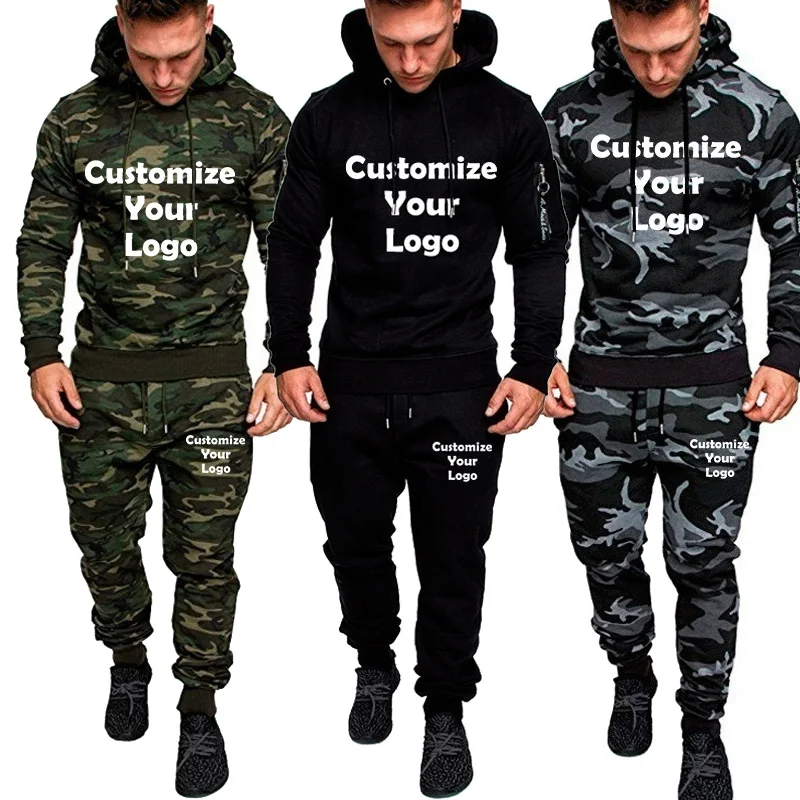 

Customized Autumn MenTracksuit Sport Set Camo Printed Hoodies Coat + Pants Sportwear Suit Outdoor Running Jogging Sets