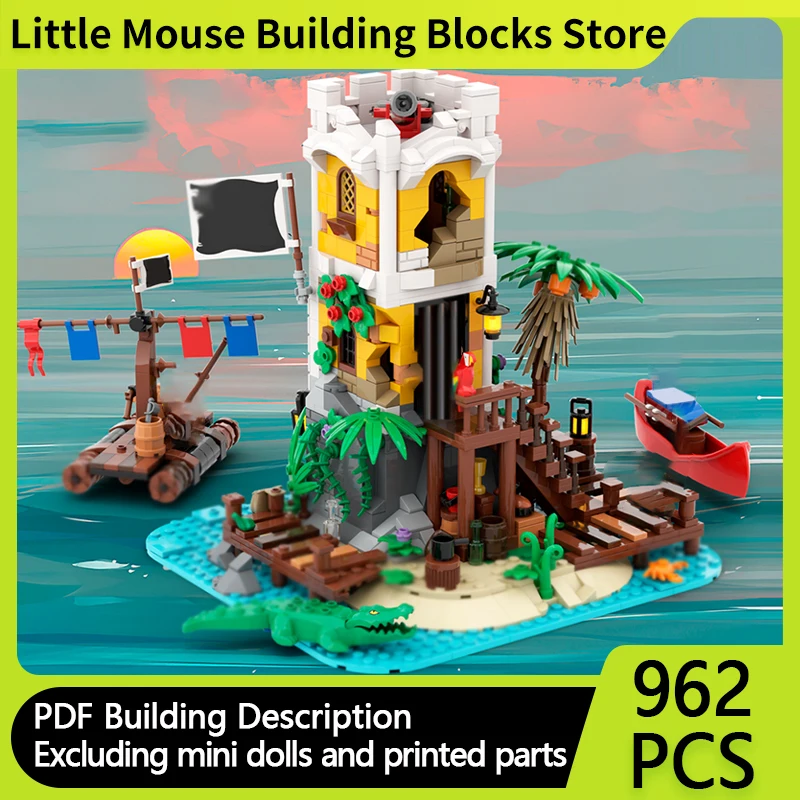 

Medieval Castle Model MOC Building Bricks Pirate Island Watchtower Modular Technology Gifts Holiday Assemble Children Toys Suit