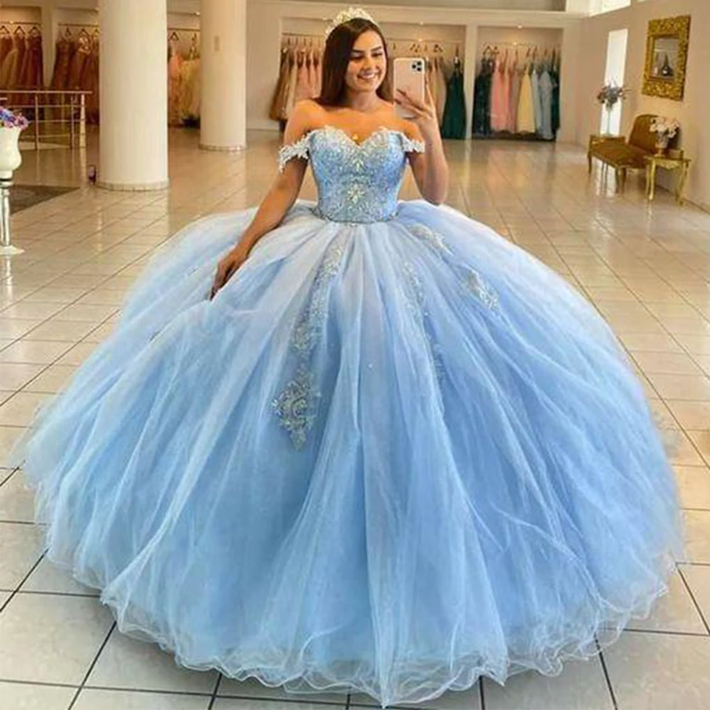 

Angelsbridep Tulle Ball Gown Quinceanera Dresses 2023 Appliques Beaded Vestido De 15 Anos Lace-Up Sweet 16 Dresses Robe De Bal