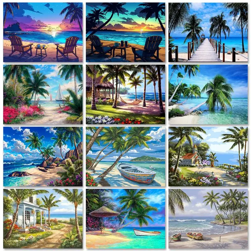 

GATYZTORY Painting By Numbers 60x75cm Framed Seaside Coconut trees Scenery Picture Number Home Wall Decor Artcraft Hand Painted