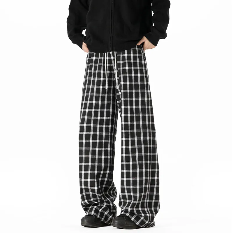 

Summer Black Casual Pants Men Oversized Plaid Pants Men Streetwear Hip-hop Loose Wide Leg Pants Mens Trousers Large Size 5XL