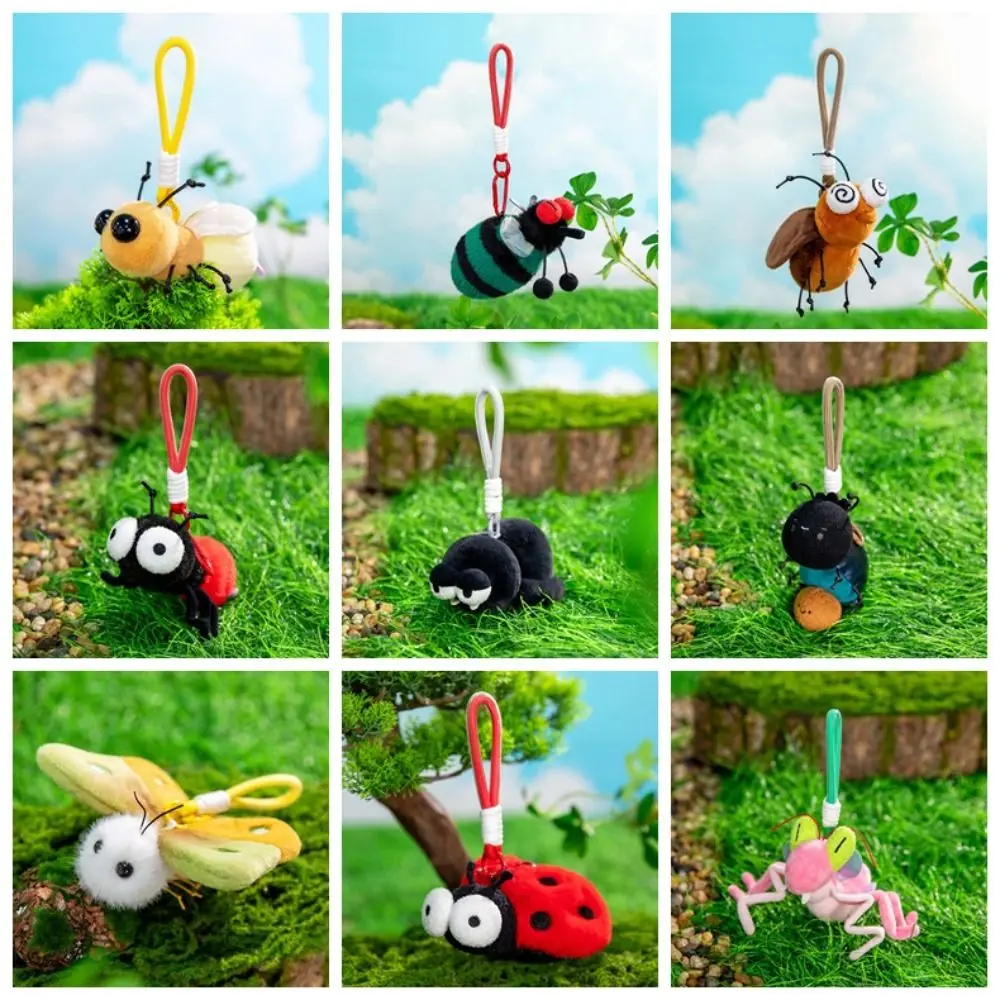 Creative Cartoon Plush Insects Key Ring Ladybug Polyester Moth Fly Pendant Magnetic Mantis Cockroach Key Chain Bag Hangings view 5