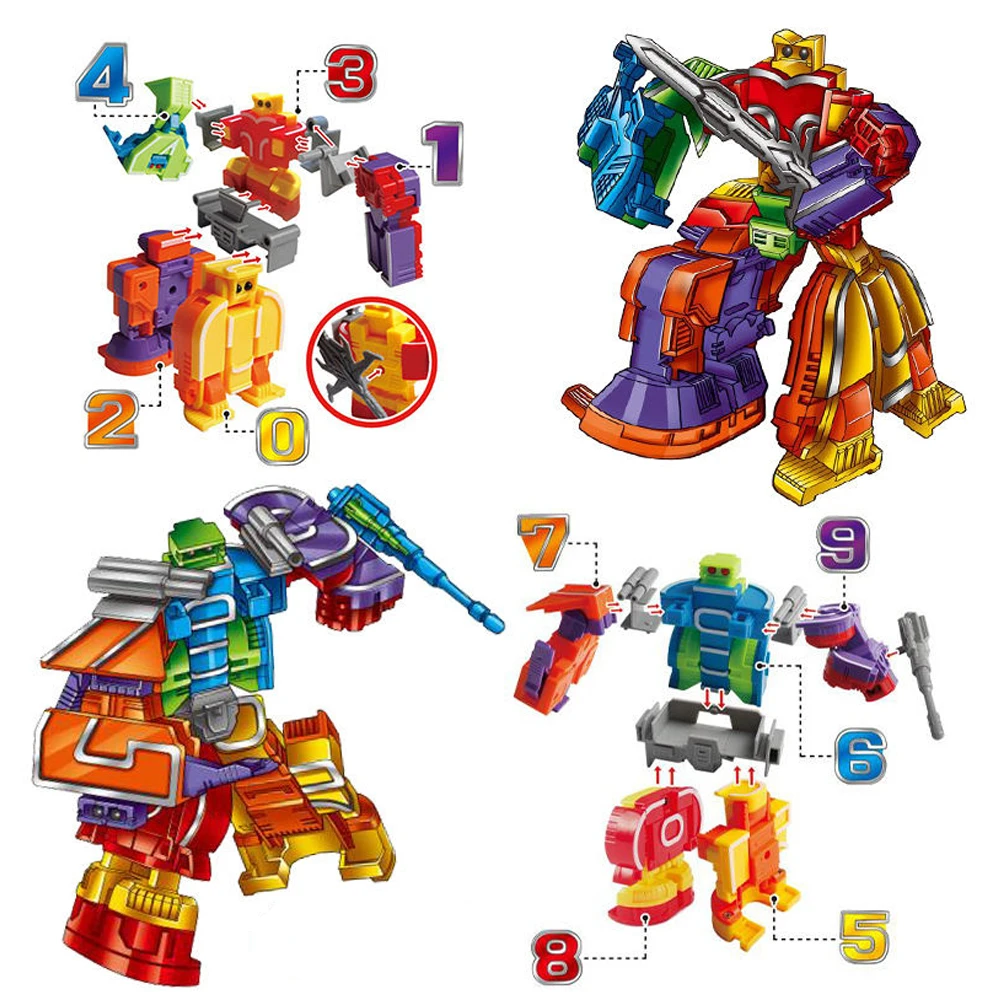 Number Transformation Toy 5 in 1 Robot Action Figures for Boys Deformation Toys STEM Education for Kindergarten Kid Gift