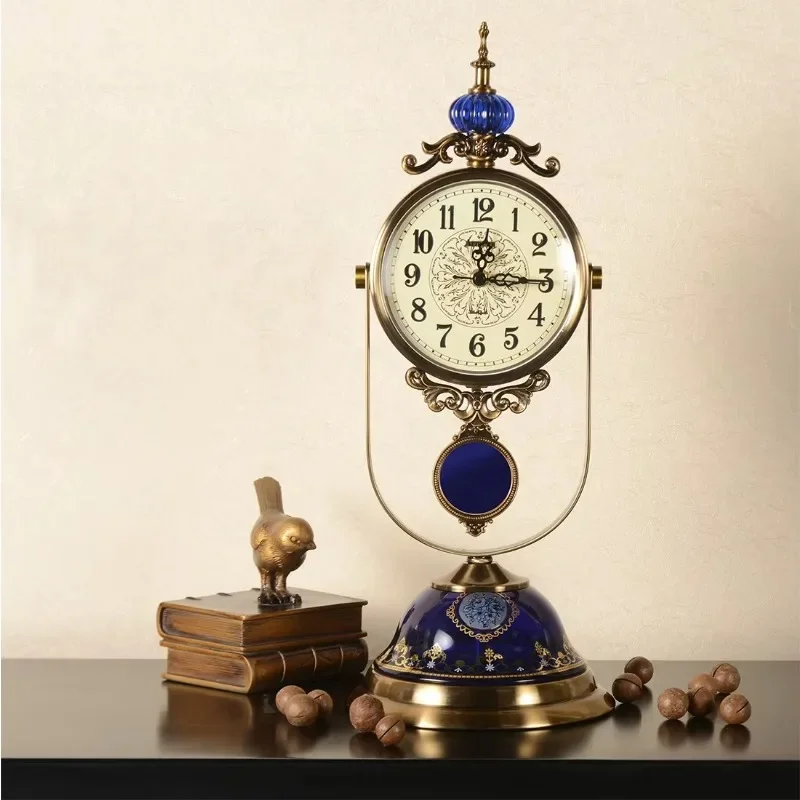 European Creative Metal Clock Retro Tabletop Ornament Glass Decoration Home Pendulum Clock