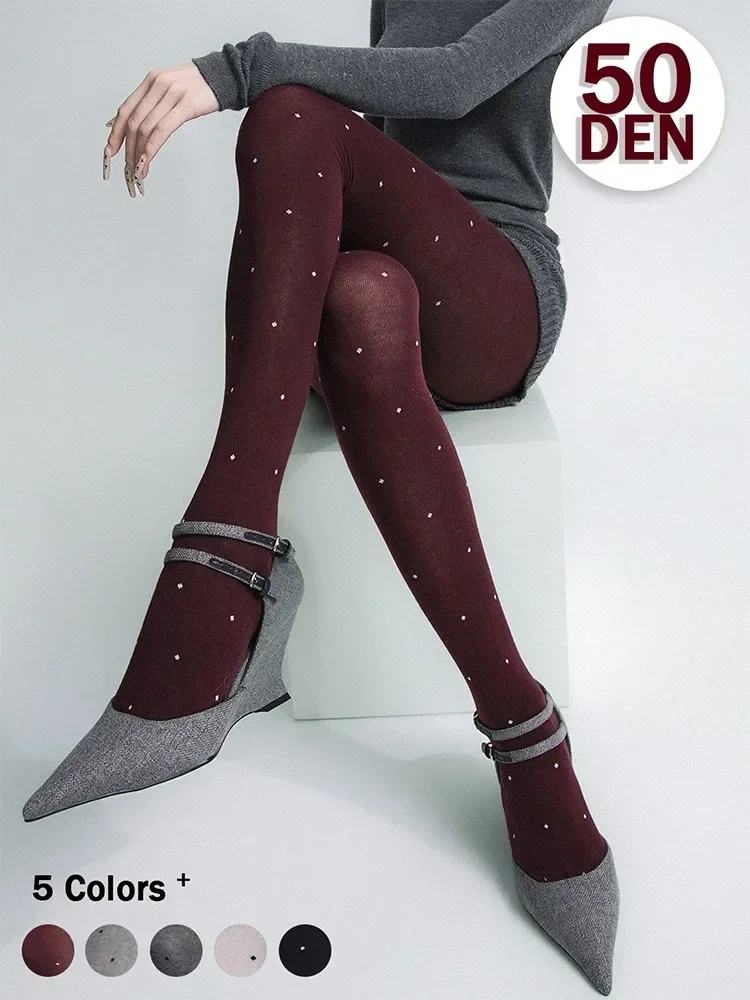 

Talenza Dot Print Pantyhose Women's Thin Burgundy Office Lady Slim Tights Sexy Y2k Spring Autumn Retro Women's Pantyhose 2025