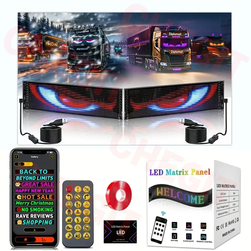 1/2 Uds ojos Led coche Devil Eye App Control desplazamiento publicidad para camión USB patrón de texto personalizado pantalla programable camión
