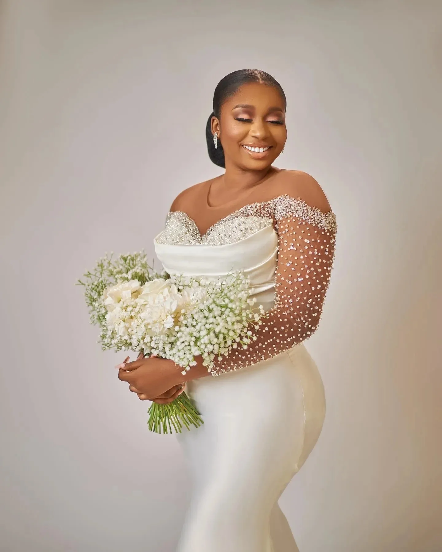 plus Size Arabic Aso Ebi Mermaid Wedding Dress Beaded Crystals Detachable Train Bridal Gown for Women