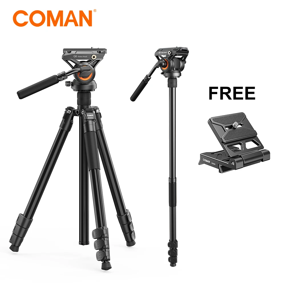 

COMAN KX3939 Plus DSLR Camera Tripod with Fluid Head Quick Release Plate Compatible DJI RS Gimbal Manfrotto Monopod Lightweight