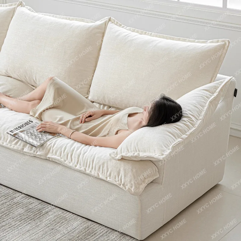 LWabi-sabi style linen fabric  medieval style small apartment cream style  sectional sofa
