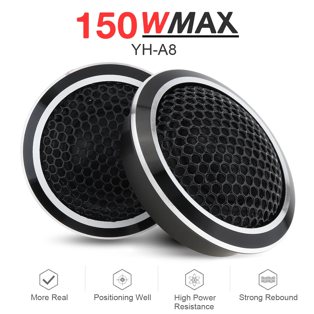 2pcs 120W / 150W Mini Black White Universal High Efficiency Dome Car Tweeter Stereo Speakers for Car Audio System