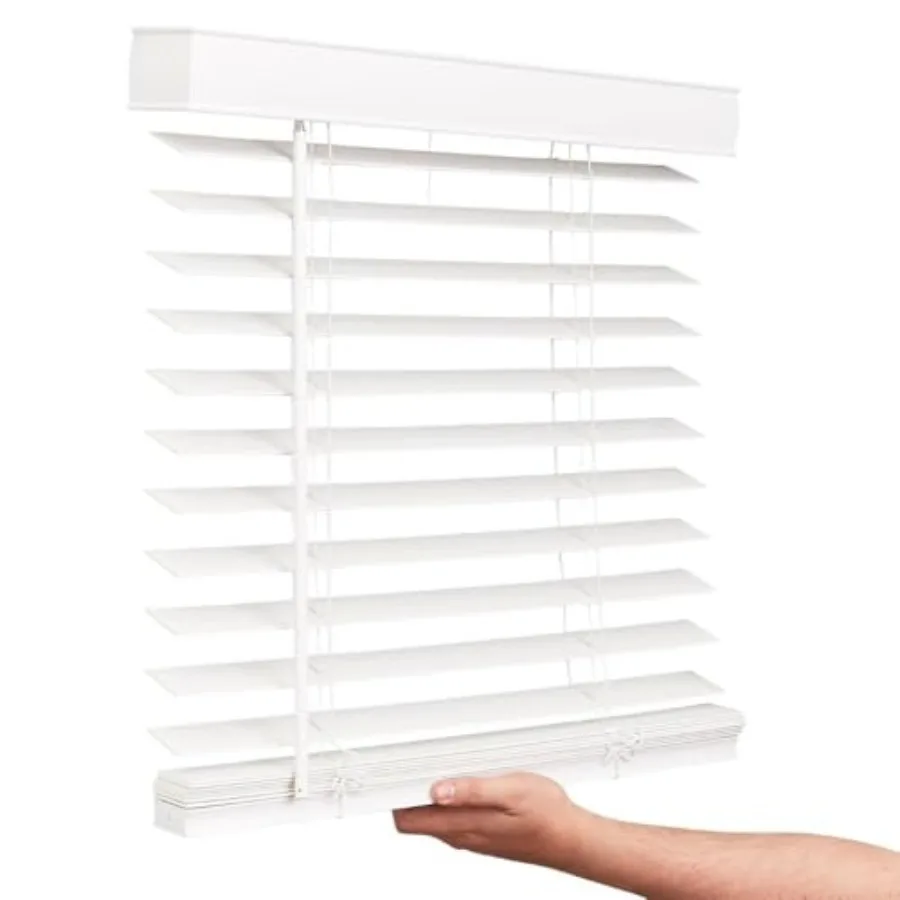 

Беспроводные жалюзи из искусственного дерева, 35 дюймов в ширину x 60 дюймов в длину, гладкие горизонтальные жалюзи с полосами шириной 2 дюйма для гостиной, спальни, внутренних дверей и окон.