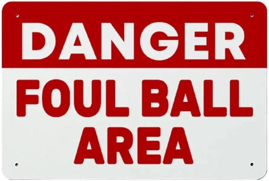 Danger Foul Ball Area Aluminum Tin Sign Metal Wall Art Decorations Iron Painting for Indoor Outdoor Home Decor Room Door Accesso