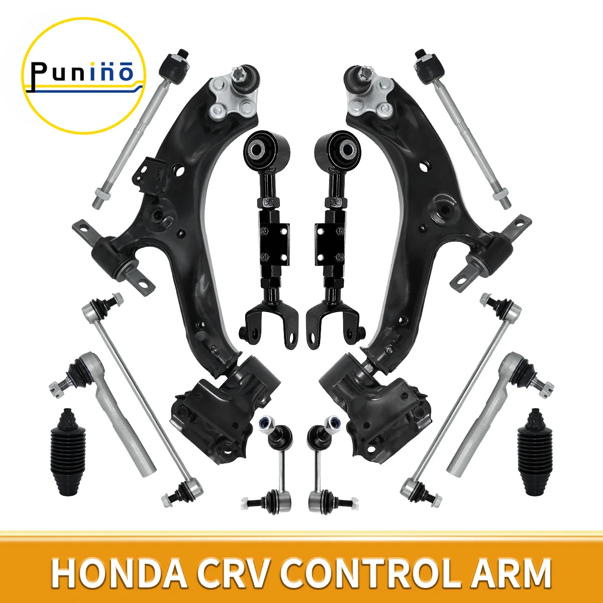 Punino 14pcs Front Lower Control Arm Suspension Upper Arm Tie Rod Boots Kit for Honda CRV CR-V 2012 2013 2014 2015 2016