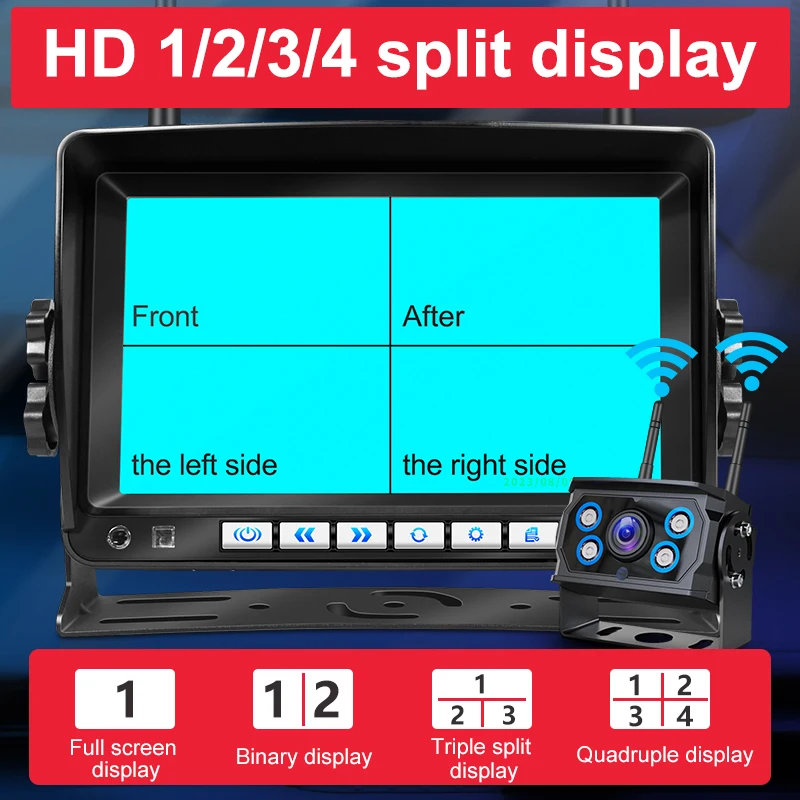 Hot Sale Stable Signal 7 Inch  DVR Recorder Dual Antenna Truck Motor Home 4CH 1080P Digital Wireless Backup  Kit