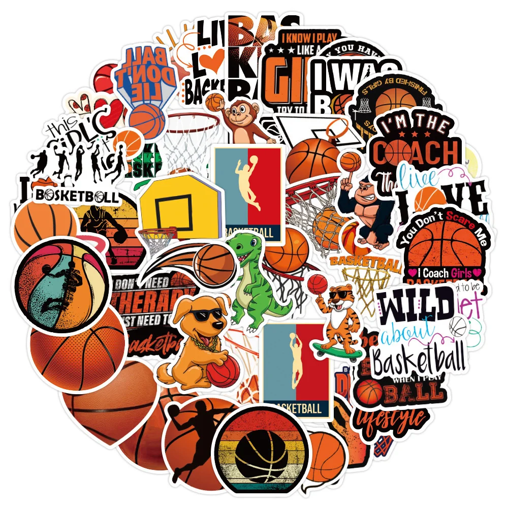 10/30/50PCS Basketball Graffiti Waterproof Sticker Cartoon Creative Trend Decorative Decal Skateboard Water Cup Helmet Wholesale