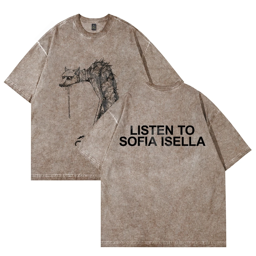 صوفيا إيسيلا غسلها القطن المحملة Harajuku القطن قصيرة الأكمام المرأة الرجال الشارع الشهير طاقم الرقبة القمم عادية موضة تي شيرت