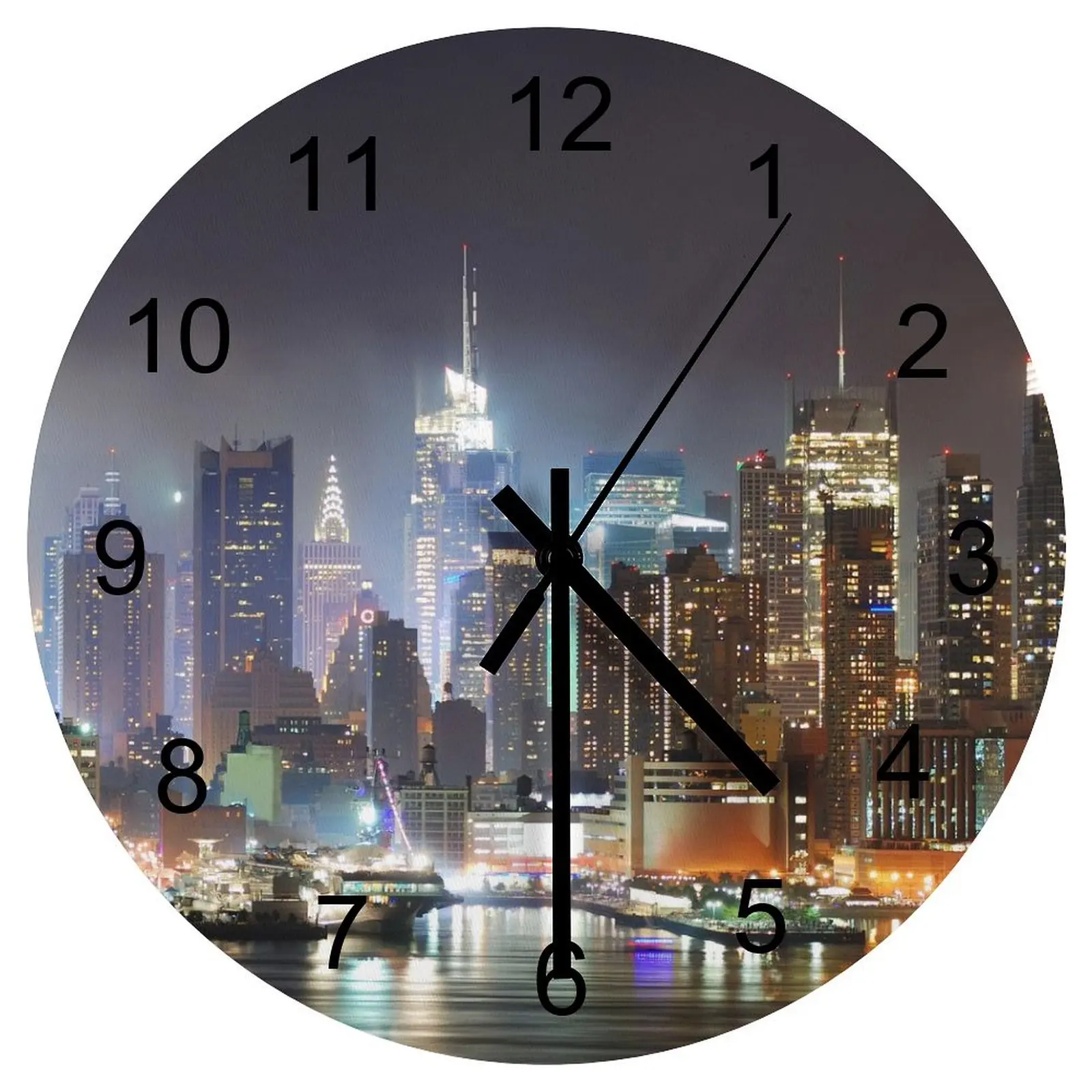 

Living Room Wall Clock Night American city Clocks 12 inch Mute Fashion Round 3D Display Ultra Thin Fantasy