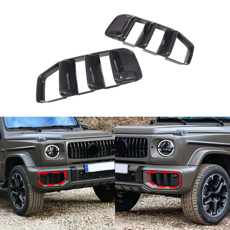 لمرسيدس بنز G-Class G63 2025 + ألياف الكربون الحقيقية سيارة المصد الأمامي الجانب مدخل الهواء مصبغة لاصقة تزيين اكسسوارات السيارات