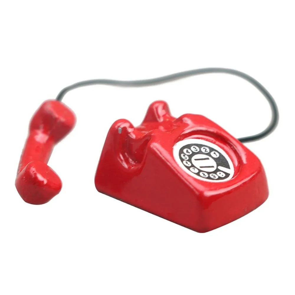 New Alloy Metal Mini Phone Model 1:6 1:12 Retro Rotating Phone Miniature DIY Food and Play Scene Model
