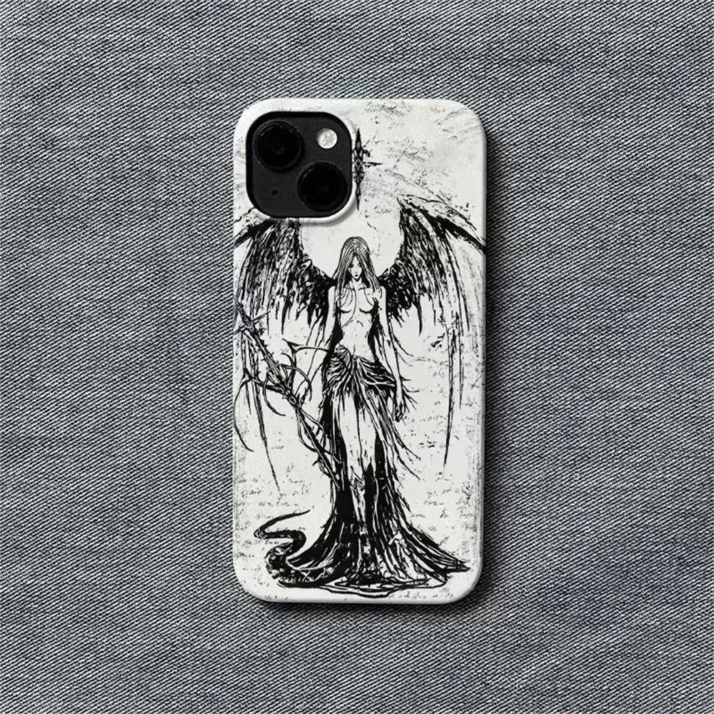 Gothic Girl Sculpture Retro Phone Case For iPhone 15 14 13 Pro Max 11 12  XR XS 7 8 Plus Stylish Cute Shockproof Case Cover