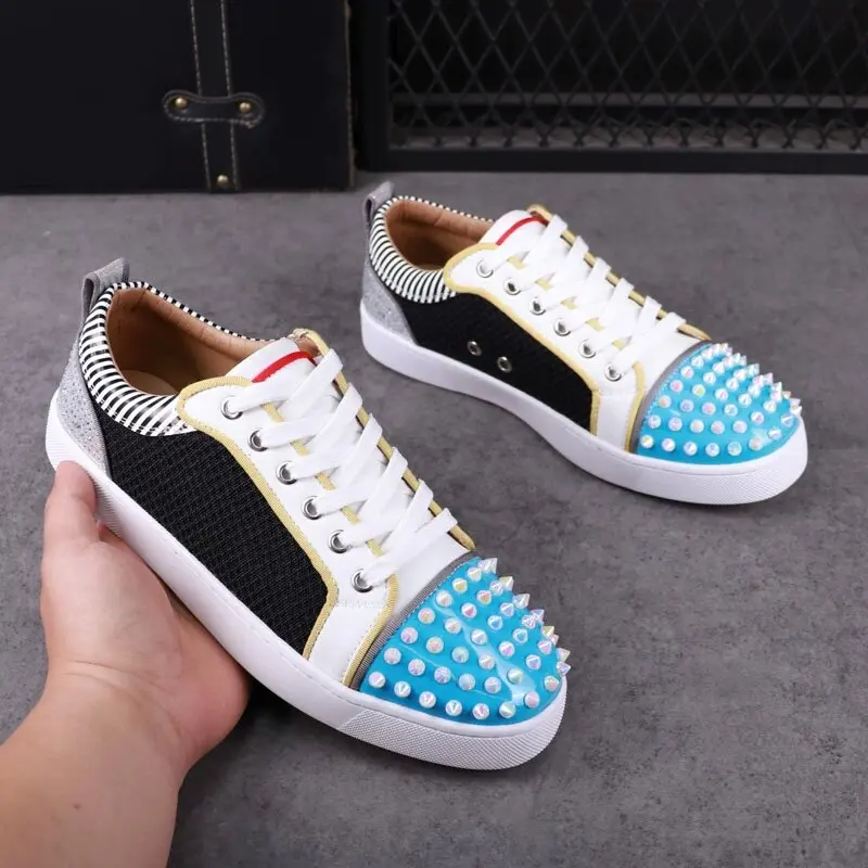 men luxury fashion rivets shoes stage punk dress lace-up flats platform shoe brand designer breathable footwear summer sneakers