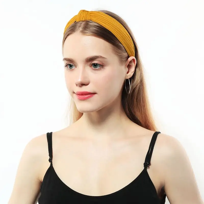 New Fashion Girls Knotted Knitted Headbands Women Solid Color Hair Band Simple Cross Knot Hairbands Headwear Hair Accessories