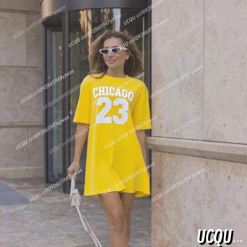 2025 ฤดูร้อนโพลีเอสเตอร์ผู้หญิงเสื้อยืดหลวมสบายๆ CHICAGO เบอร์ 23 O-คอเลดี้เสื้อแขนสั้นผู้หญิงเสื้อผ้า