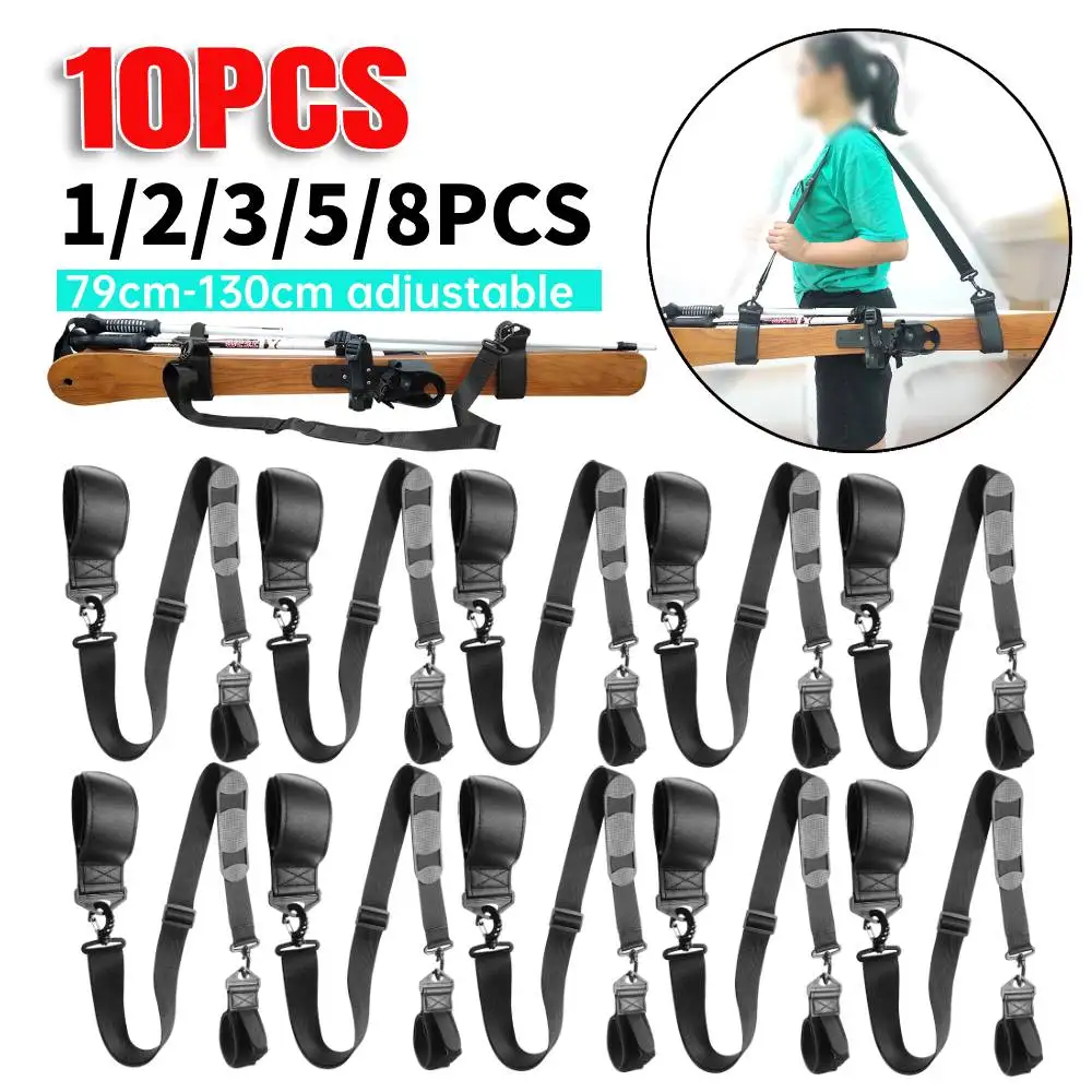 1-10PCS Portable Ski Borad Carry Strap Adjustable Skiing Pole Shoulder Hand Carrier Leash Outdoor Sports Skiing Accessories