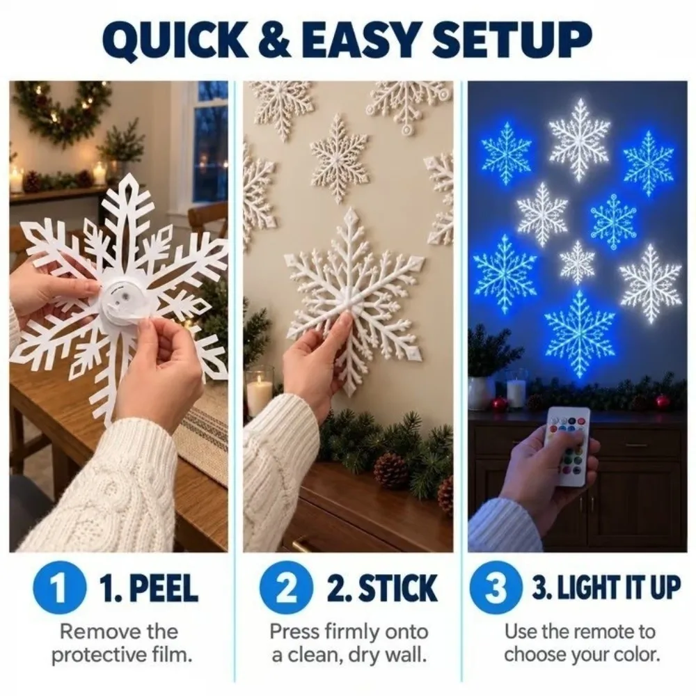 12Pcs Plastic Led Snowflake Wall Lights White Snowflake Long Lasting Christmas Snowflake Lamp Colorful Lights Realistic