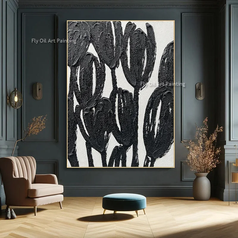 Popular Black And White Abstract Canvas Thick Artwork Handpainted Simple Design New Original Home Wall Decor Items Oil Painting