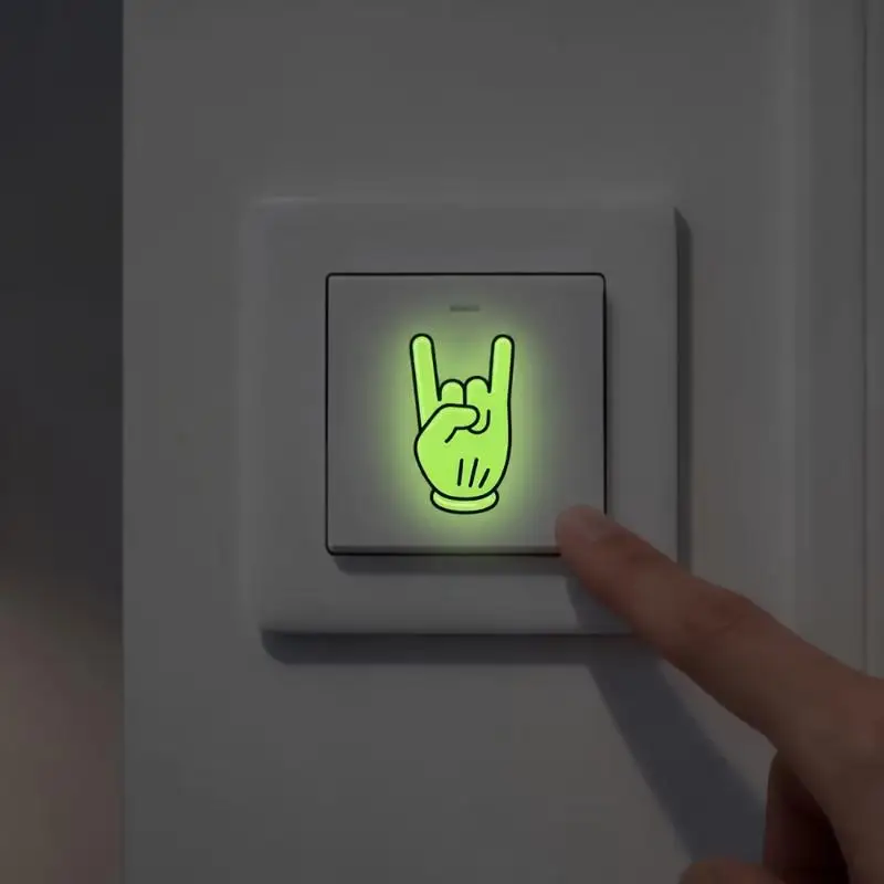 8pcs Glow In The Dark Rock Hand Light Switch Sticker Self Adhesive Removable Home Bedroom Stairs Decor Wall Decals