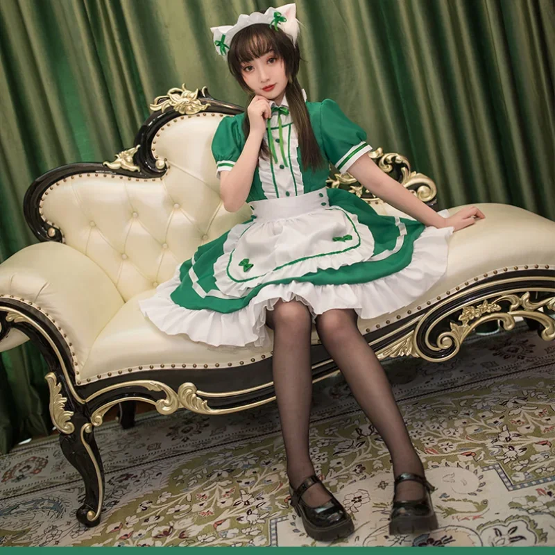 Disfraces de mucama Lolita para niñas y mujeres, traje de Cosplay de mucama encantadora, traje de animación, traje japonés de talla grande, color verde