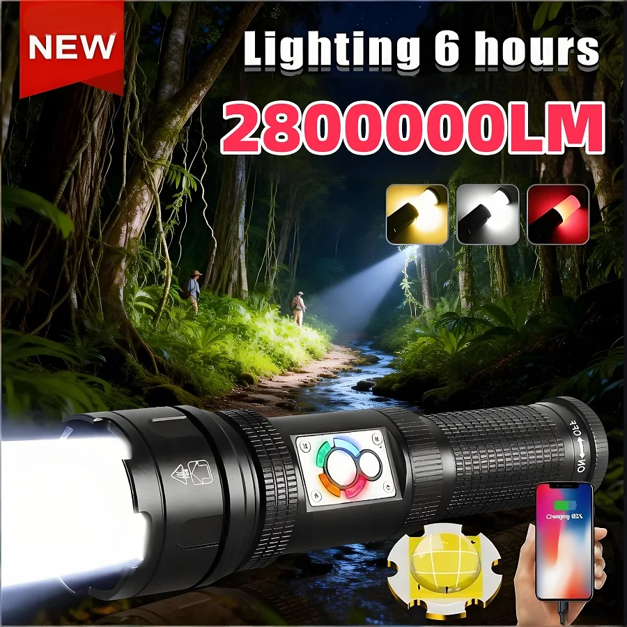 

2800000LM светодиодный фонарик супер яркий противоударный масштабируемый перезаряжаемый портативный уличный фонарь для кемпинга, пешего туризма, аварийная лампа