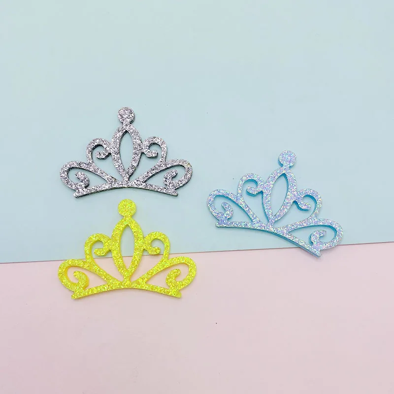 42Pcs/LOT 5*3.3CM Laser Cutting Shiny Crown Shape Padded Appliques For DIY Headwear Hair Clips Decor Clothes Hat Shoes Patches