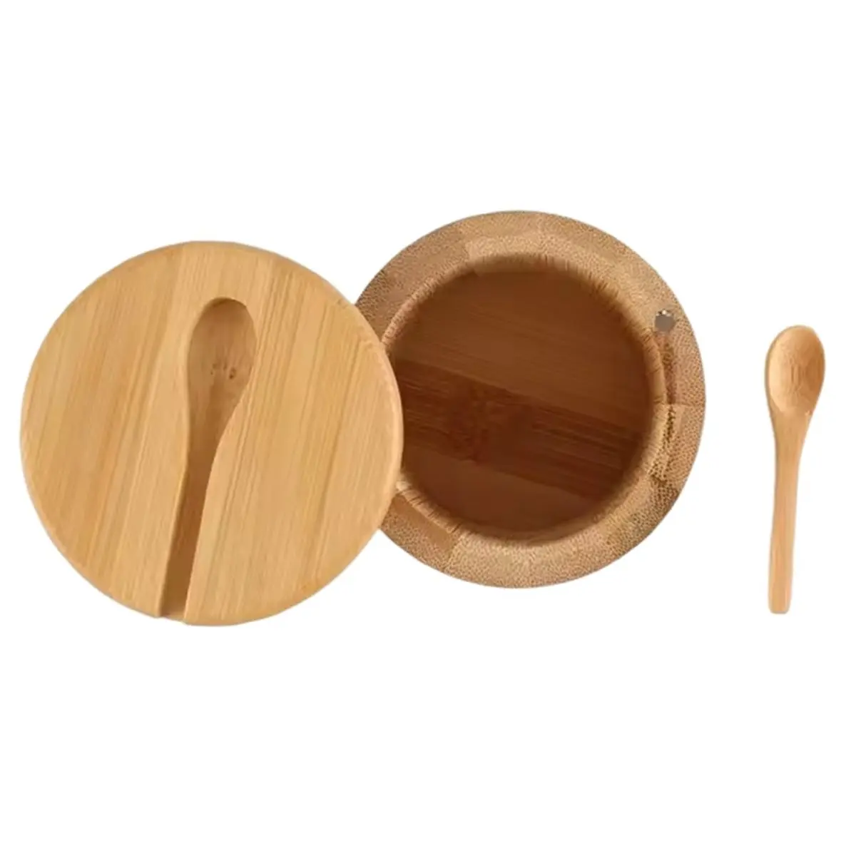 PROFESSIONAL USE Salt Seasoning Jars Pepper Jar Bamboo Condiment Box Bowl Storage Pot Set Wood Sugar Container Holder