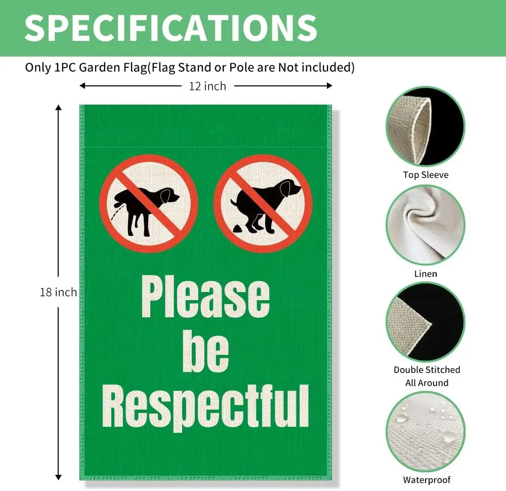 Perfectinsoy Please Be Respectful No Dog Urine Poop Garden Flag, Dogs Warning Banner, No Dog Peeing/Pooping Garden Sign, Hom EEZ