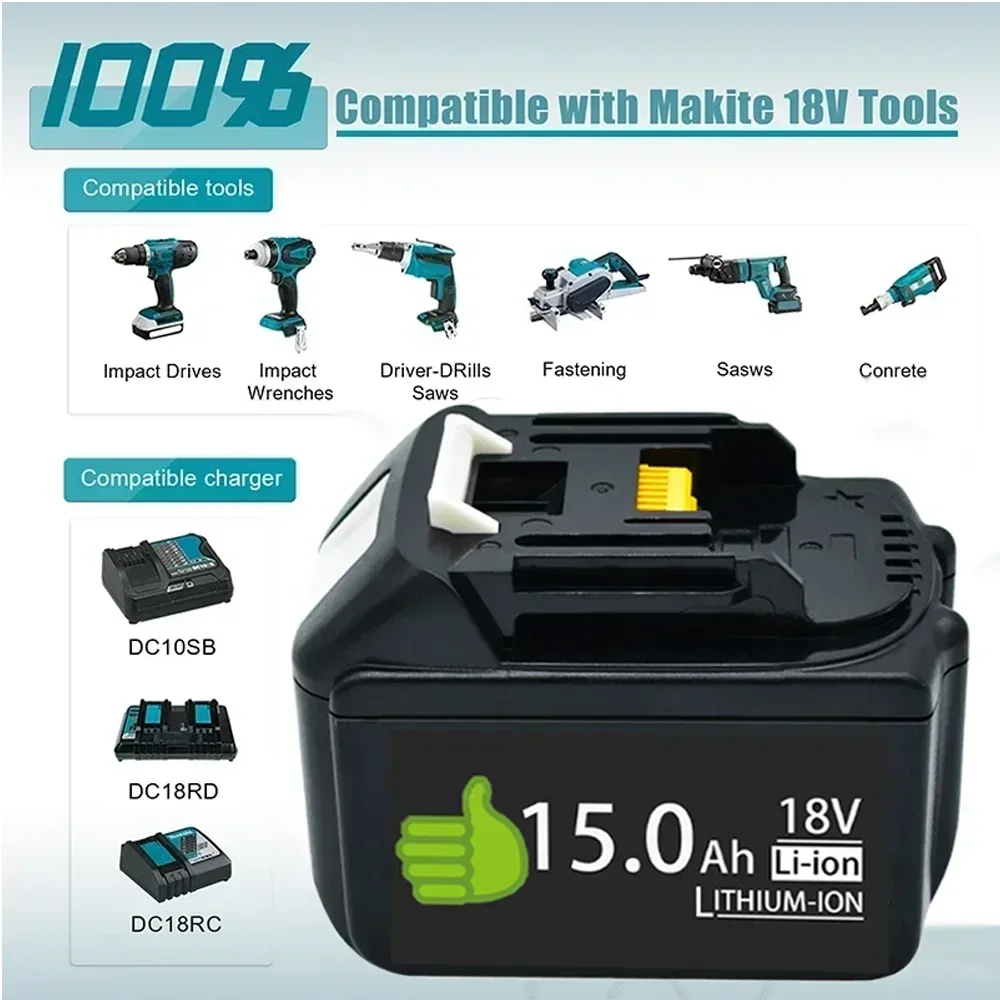 18V Makita Battery BL1860 BL1850B BL1850 BL1840 BL1830 Screwdriver Battery and Charger 18V Replacement Power Tool Battery