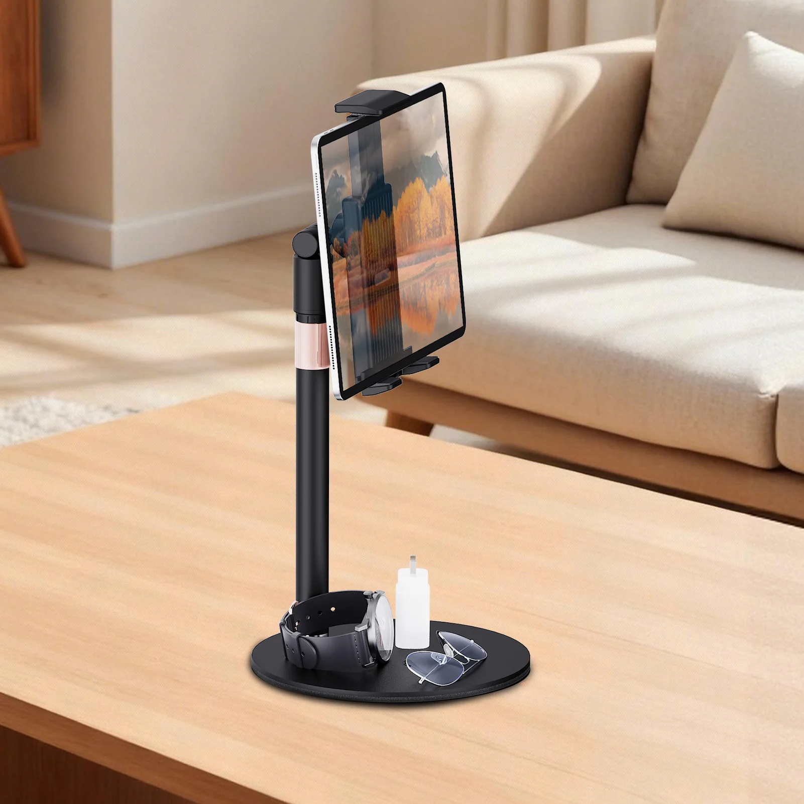 Metal Desktop Tablet Phone Stand Foldable Bedside Office Holder Adjustable Height and Angle for 4-14Inch Devices Universal Mount